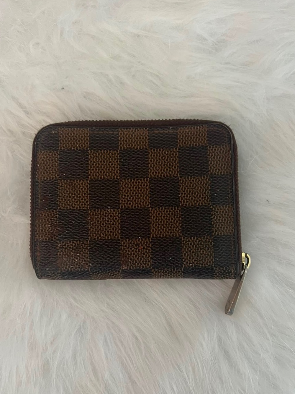 Louis Vuitton Damier Ebene Brown Checkered Zip Card Holder